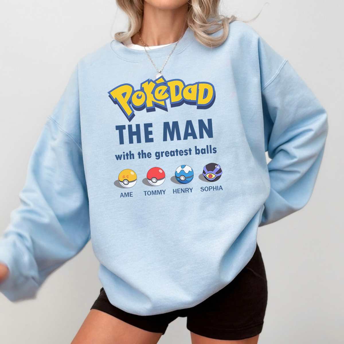 Custom Cute Pokéball Crewneck with Name – Personalized Family Gift for Loved Ones,P-C-26