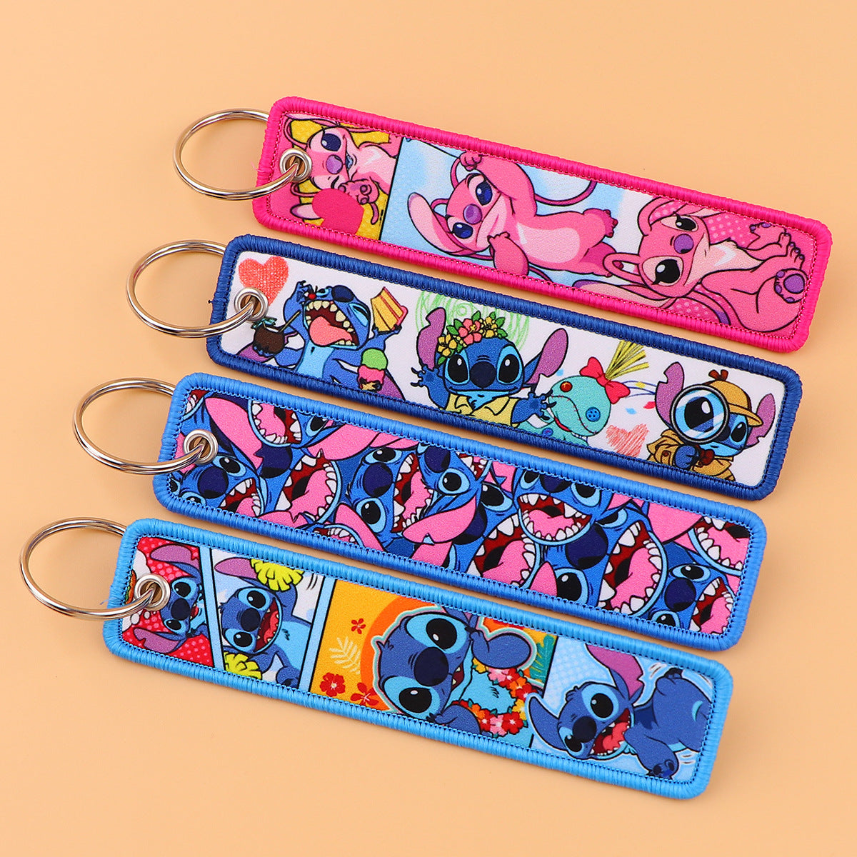Stitch Cartoon Lanyard Keychain – Woven Fabric ID Badge Holder for Students, Office, Keys, and Accessories,025
