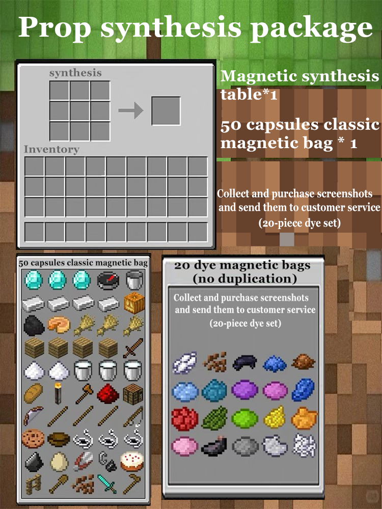 Minecraft Fridge Magnet Set – Mini Crafting Table,Magnetic Chest,Movable Decoration,Acrylic Pieces and Backpack Accessory,FM01