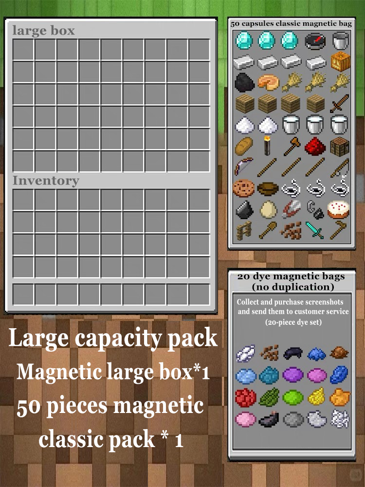 Minecraft Fridge Magnet Set – Mini Crafting Table,Magnetic Chest,Movable Decoration,Acrylic Pieces and Backpack Accessory,FM01