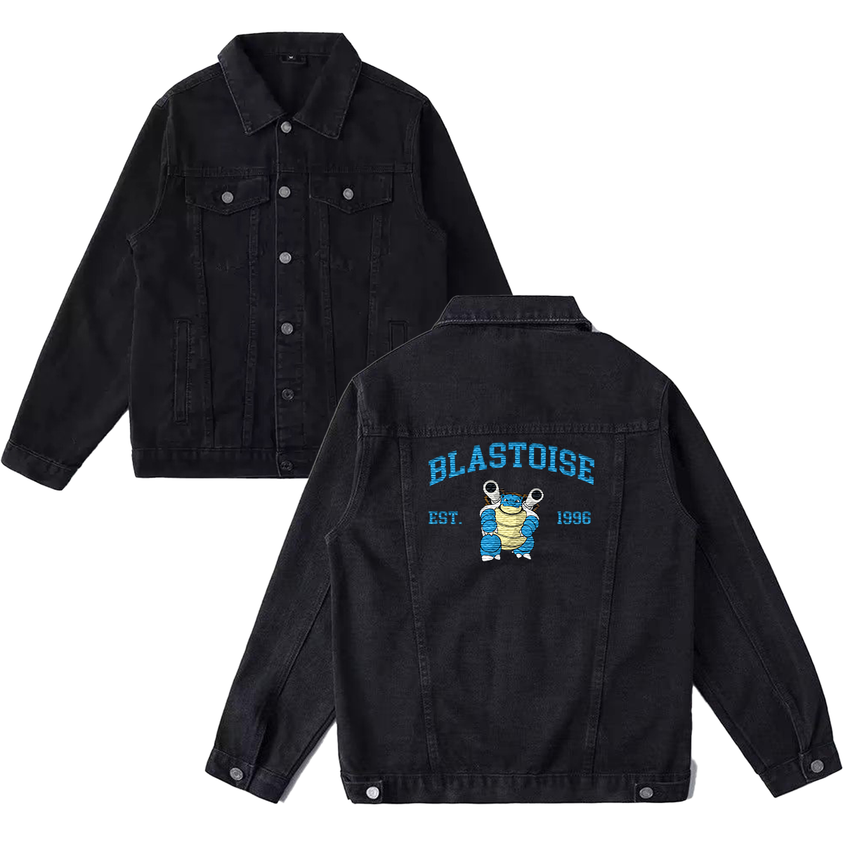 Blastoise Exquisite & Unique Fashion Embroidered Denim Jacket,with Pet Embroidery Design on Back,Trendy Denim Coat for Fans,J06