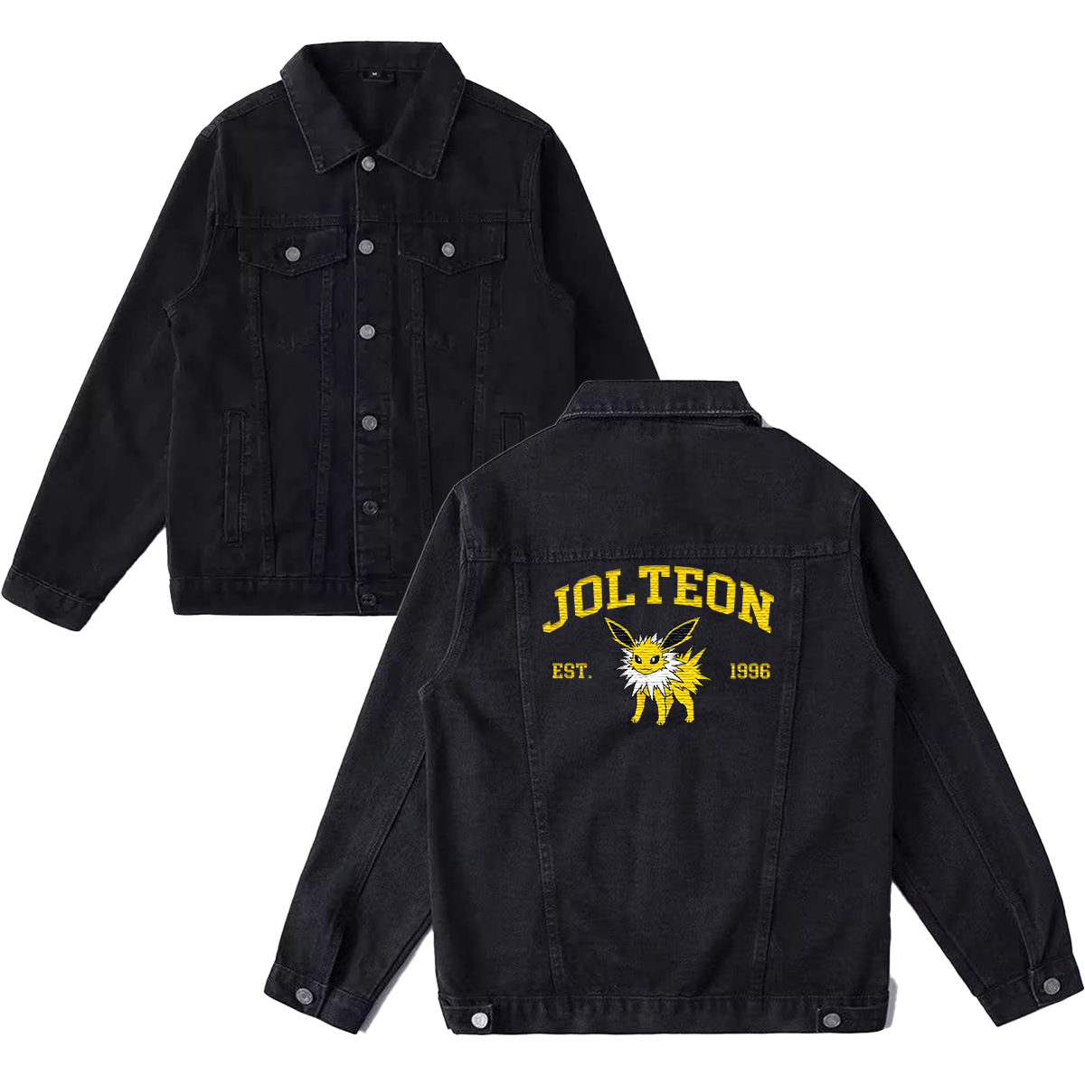 Jolteon Exquisite & Unique Fashion Embroidered Denim Jacket,with Pet Embroidery Design on Back,Trendy Denim Coat for Fans,J10