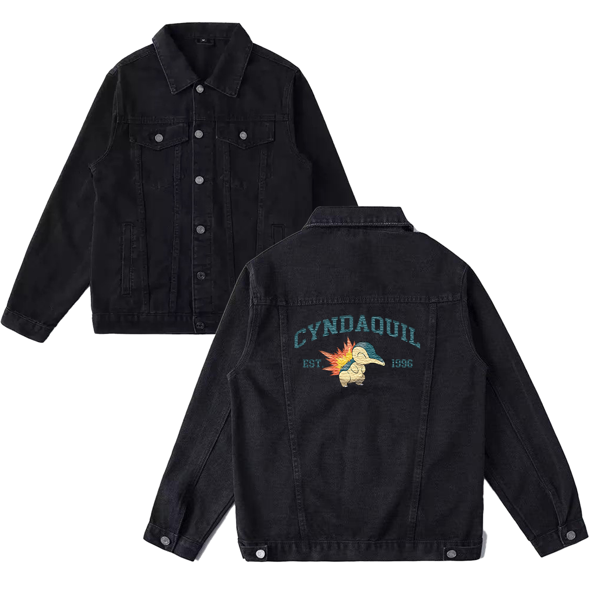 Cyndaquil Exquisite & Unique Fashion Embroidered Denim Jacket,with Pet Embroidery Design on Back,Trendy Denim Coat for Fans,J09