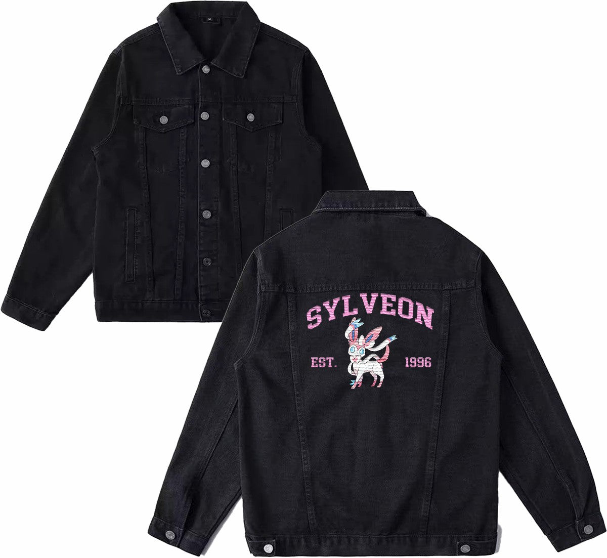 Sylveon Exquisite & Unique Fashion Embroidered Denim Jacket,with Pet Embroidery Design on Back,Trendy Denim Coat for Fans,J02