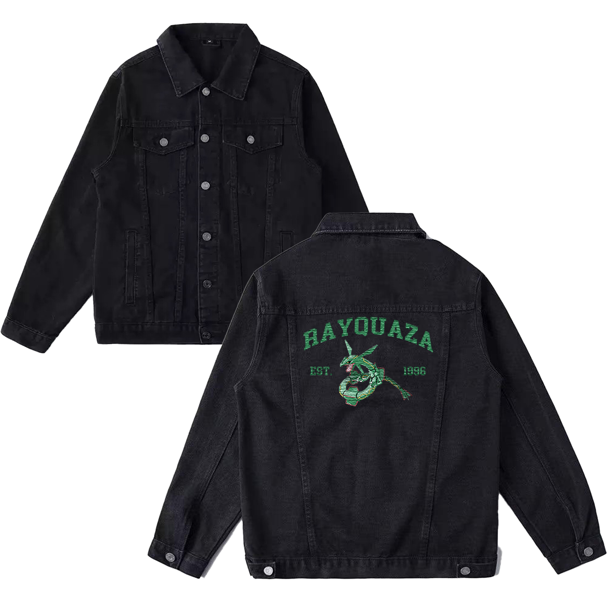 Rayquaza Exquisite & Unique Fashion Embroidered Denim Jacket,with Pet Embroidery Design on Back,Trendy Denim Coat for Fans,J05
