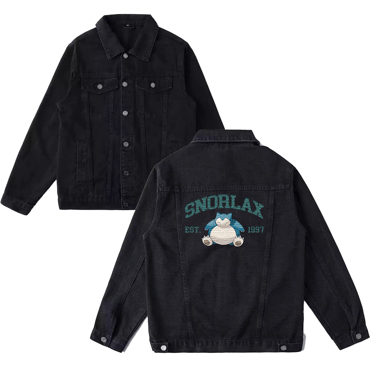 Snorlax Exquisite & Unique Fashion Embroidered Denim Jacket,with Pet Embroidery Design on Back,Trendy Denim Coat for Fans,J03