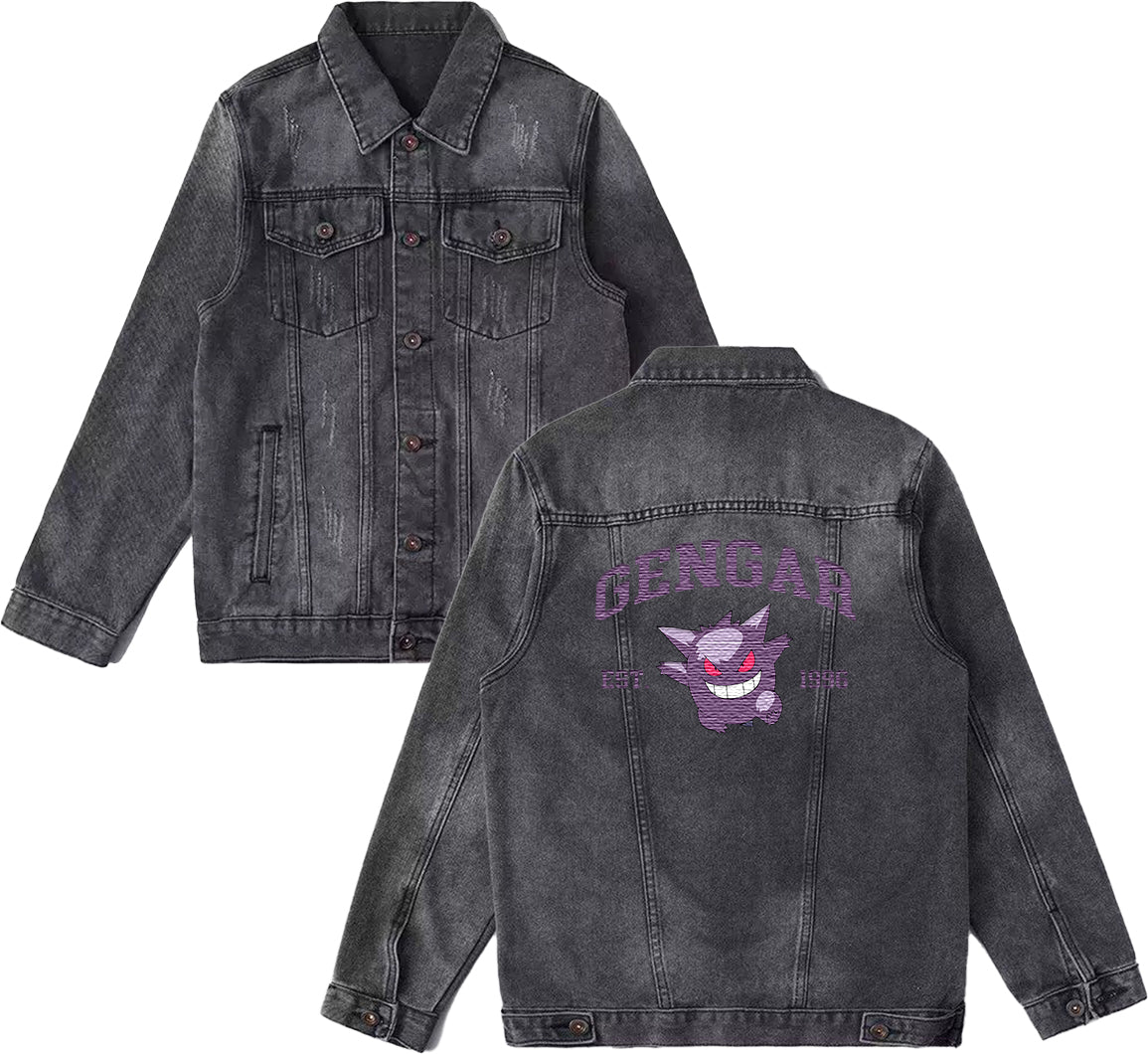Gengar Exquisite & Unique Fashion Embroidered Denim Jacket,with Pet Embroidery Design on Back,Trendy Denim Coat for Fans,J01