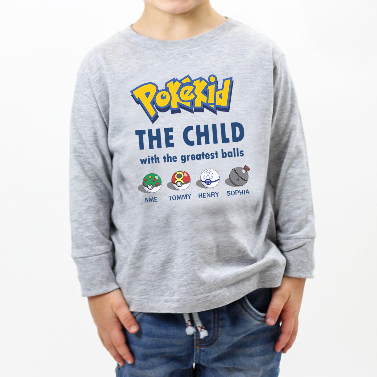 Custom Cute Pokéball Crewneck with Name – Personalized Family Gift for Loved Ones,P-C-26
