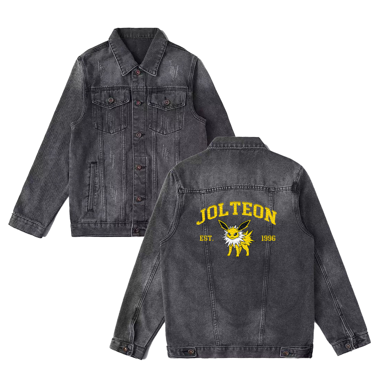 Jolteon Exquisite & Unique Fashion Embroidered Denim Jacket,with Pet Embroidery Design on Back,Trendy Denim Coat for Fans,J10