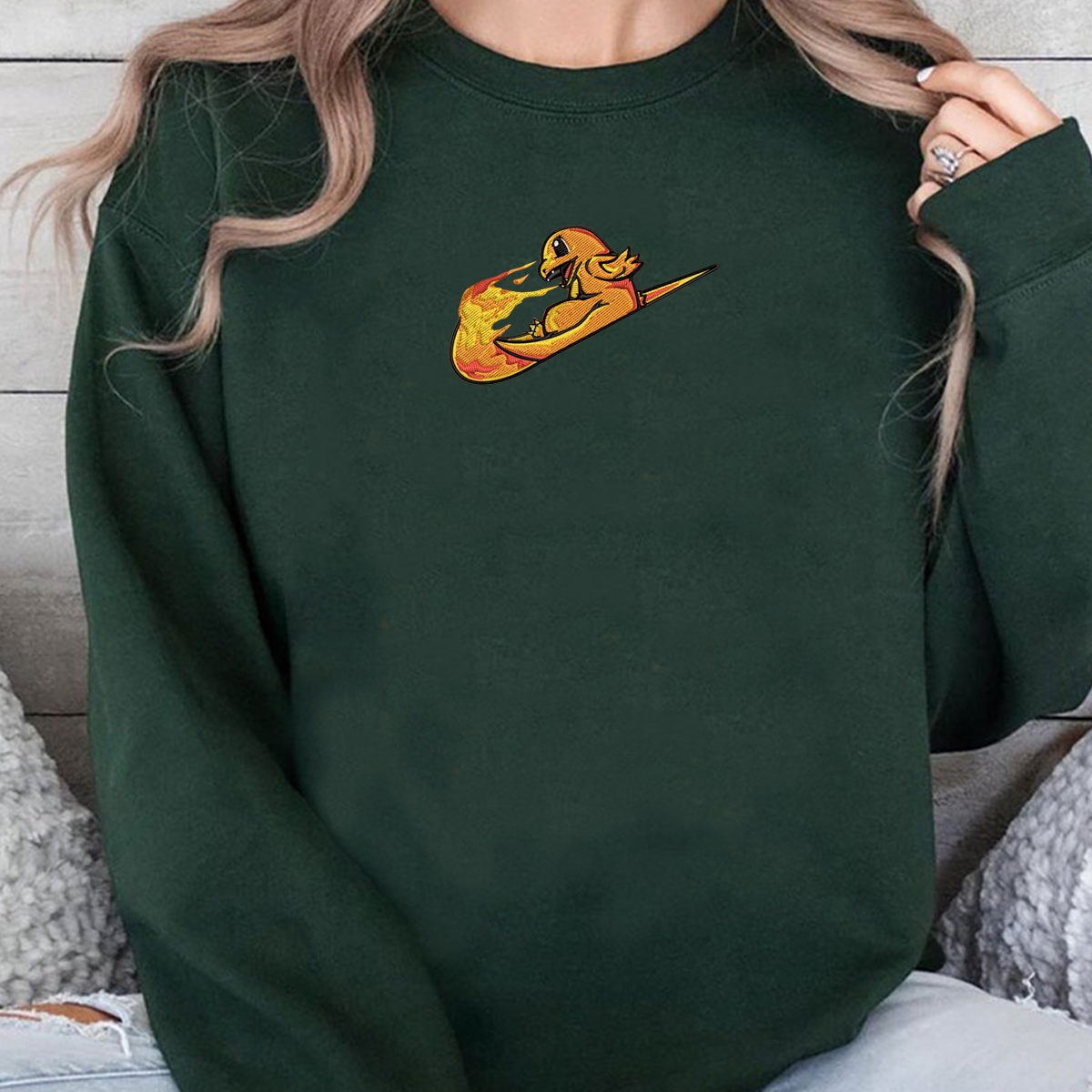 Charmander Adorable Anime-Themed Embroidered T-Shirt,Crewneck,Hoodie-Trendy Versatile and a Thoughtful Gift for Friends,H-C-1145