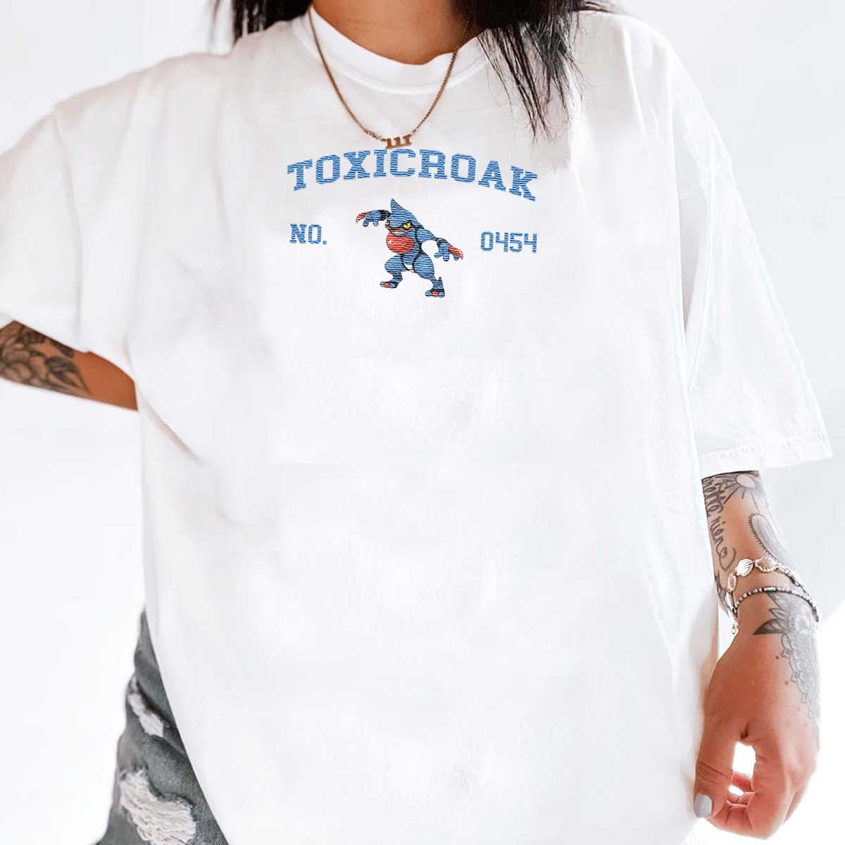 Toxicroak Adorable Anime-Themed Embroidered T-Shirt,Crewneck,Hoodie-Trendy Versatile and a Thoughtful Gift for Friends,H-C-1293