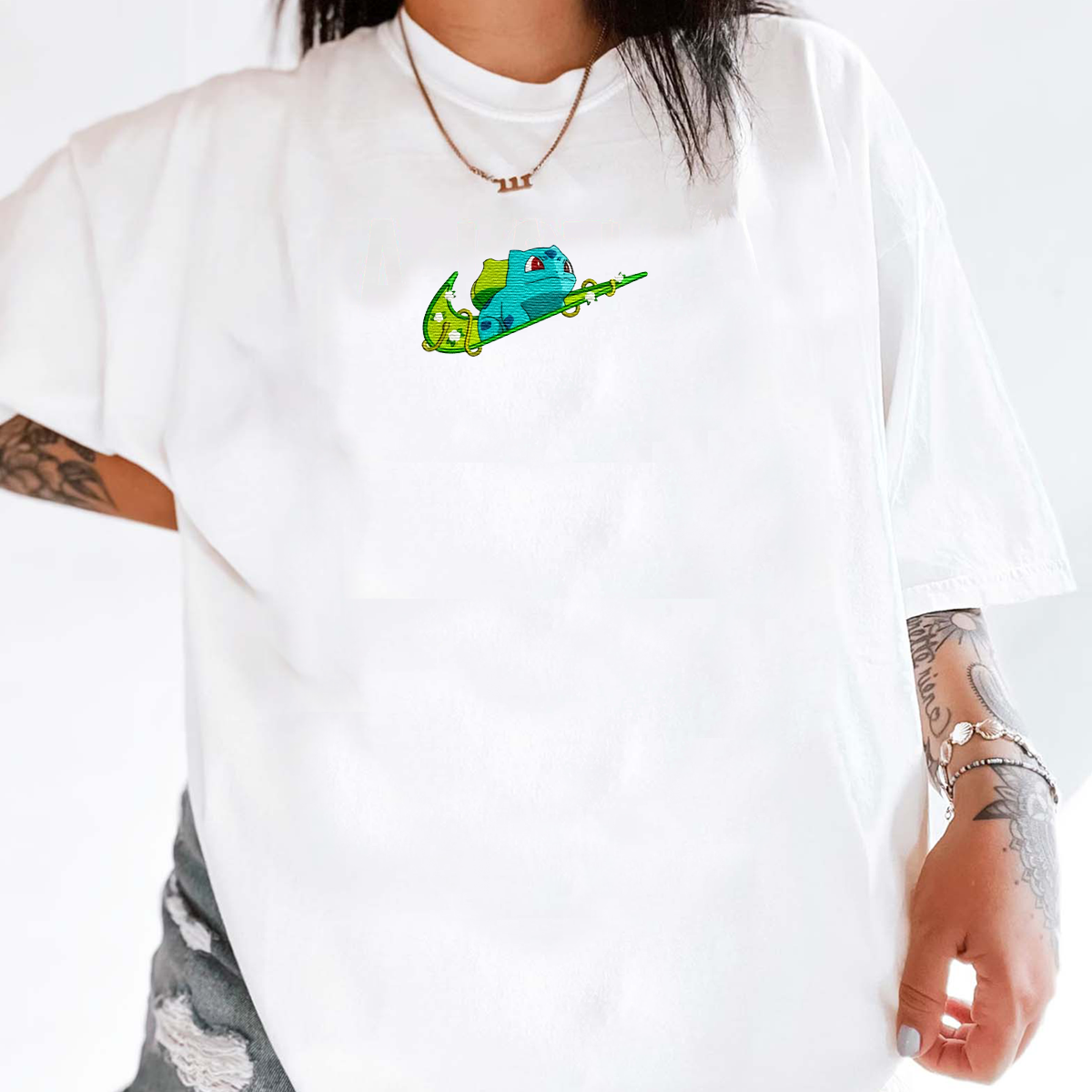 Bulbasaur Adorable Anime-Themed Embroidered T-Shirt,Crewneck,Hoodie-Trendy Versatile and a Thoughtful Gift for Friends,H-C-1284