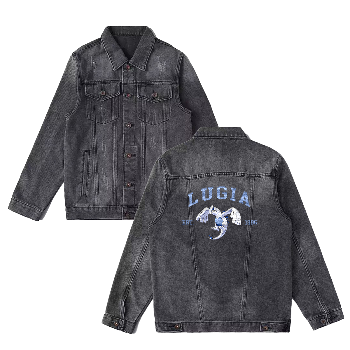 Lugia Exquisite & Unique Fashion Embroidered Denim Jacket,with Pet Embroidery Design on Back,Trendy Denim Coat for Fans,J07