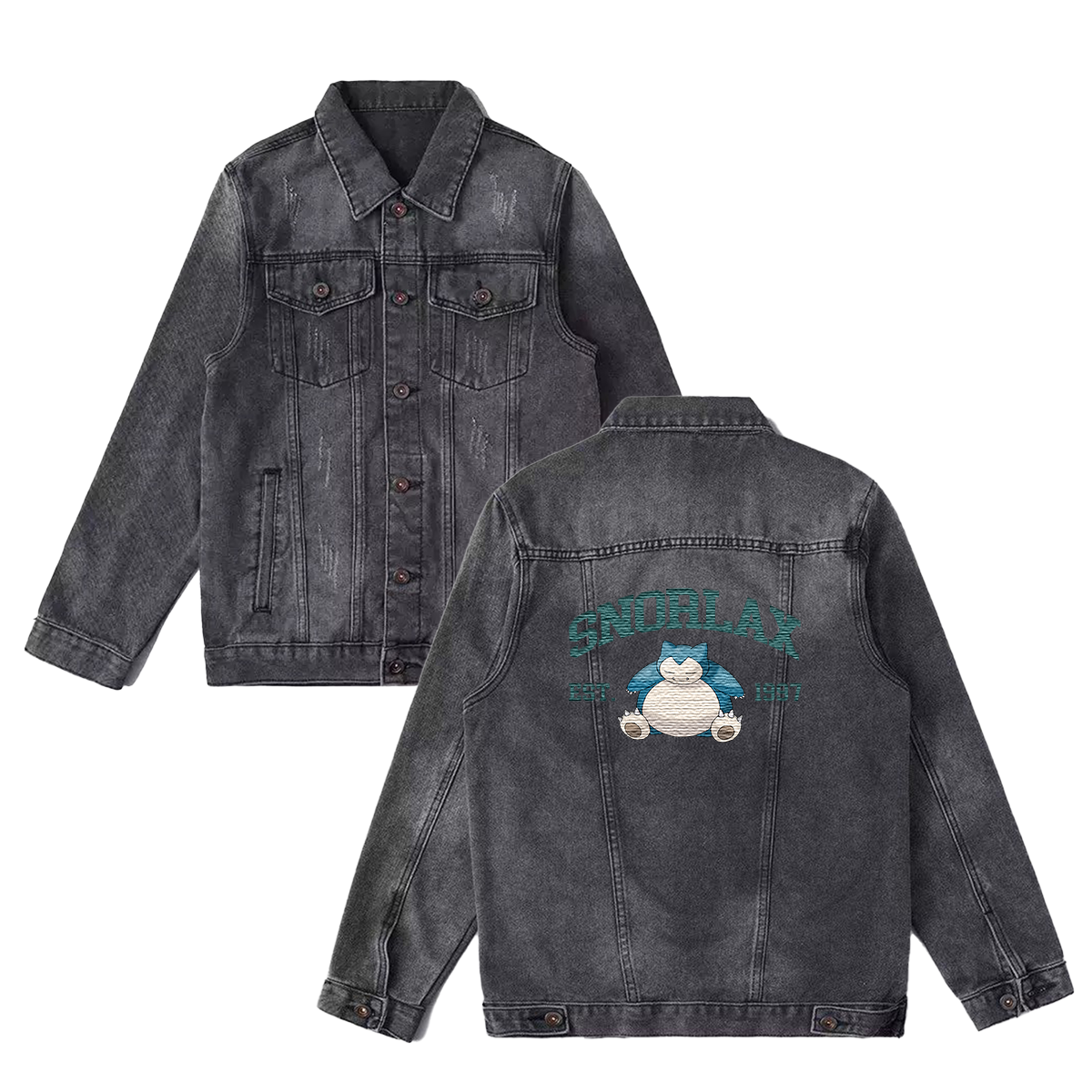 Snorlax Exquisite & Unique Fashion Embroidered Denim Jacket,with Pet Embroidery Design on Back,Trendy Denim Coat for Fans,J03