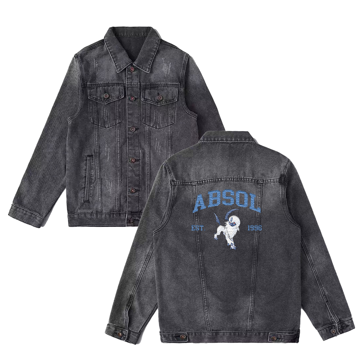 Absol Exquisite & Unique Fashion Embroidered Denim Jacket,with Pet Embroidery Design on Back,Trendy Denim Coat for Fans,J08