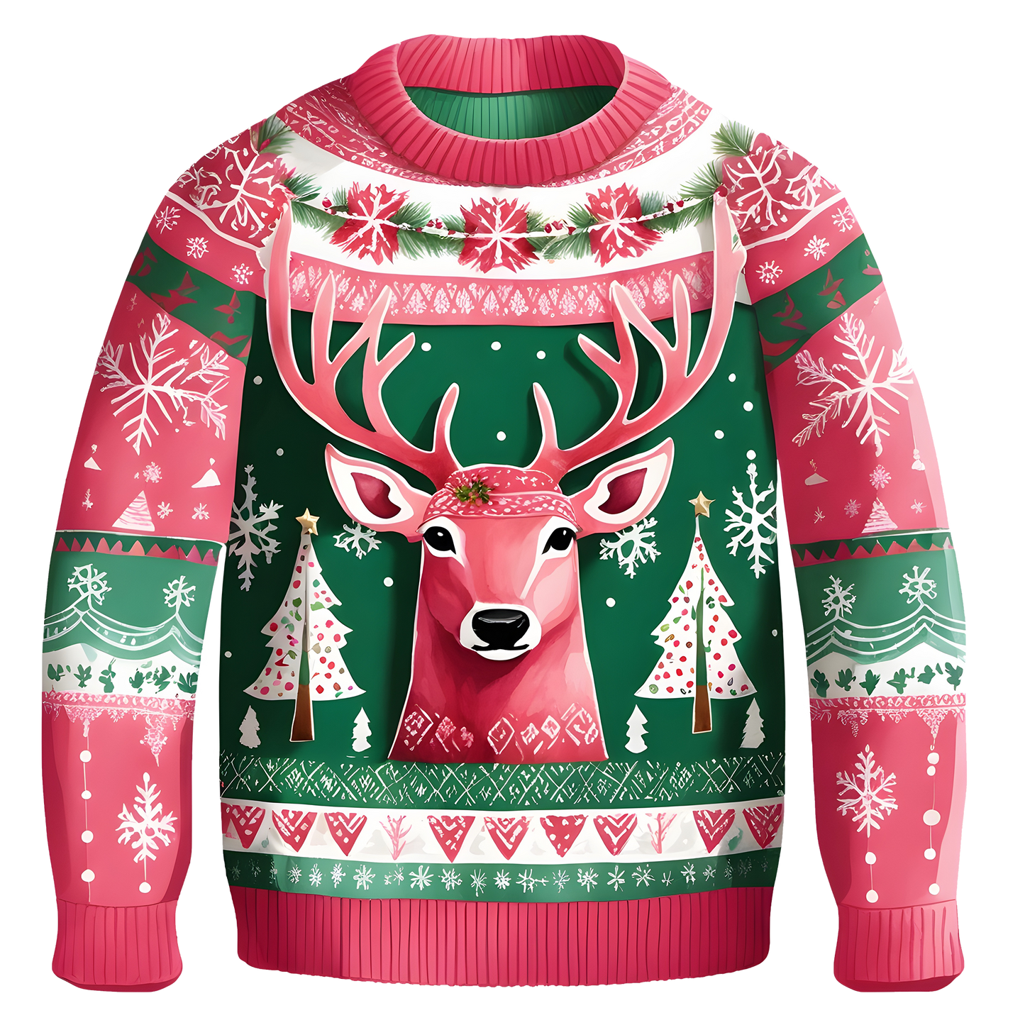 Cheerful Reindeer Colorful Ugly Christmas Sweater,Adorable Holiday Edition,TS-C-688