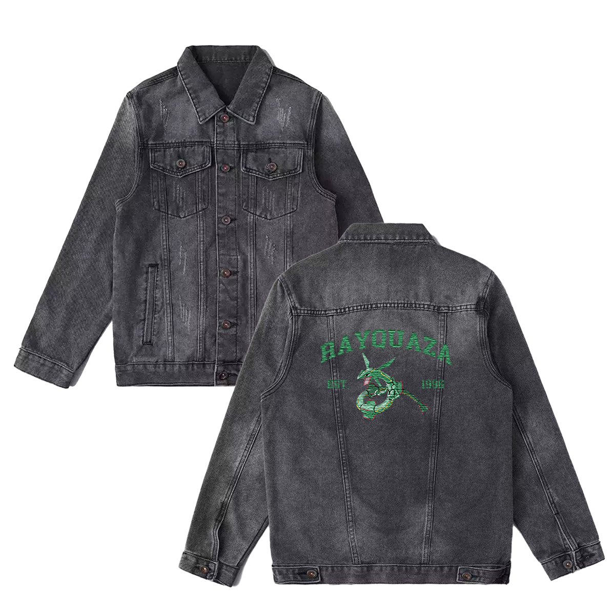 Rayquaza Exquisite & Unique Fashion Embroidered Denim Jacket,with Pet Embroidery Design on Back,Trendy Denim Coat for Fans,J05