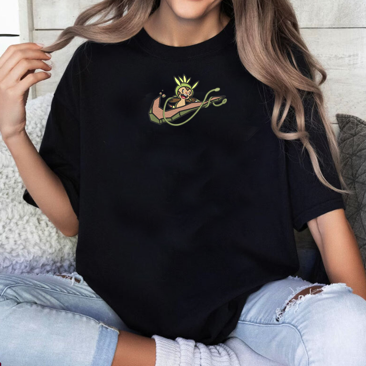 Chespin Adorable Anime-Themed Embroidered T-Shirt,Crewneck,Hoodie-Trendy Versatile and a Thoughtful Gift for Friends,H-C-1308