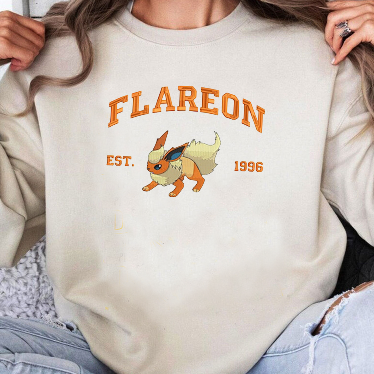 Flareon Adorable Anime-Themed Embroidered T-Shirt,Crewneck,Hoodie-Trendy Versatile and a Thoughtful Gift for Friends,H-C-863