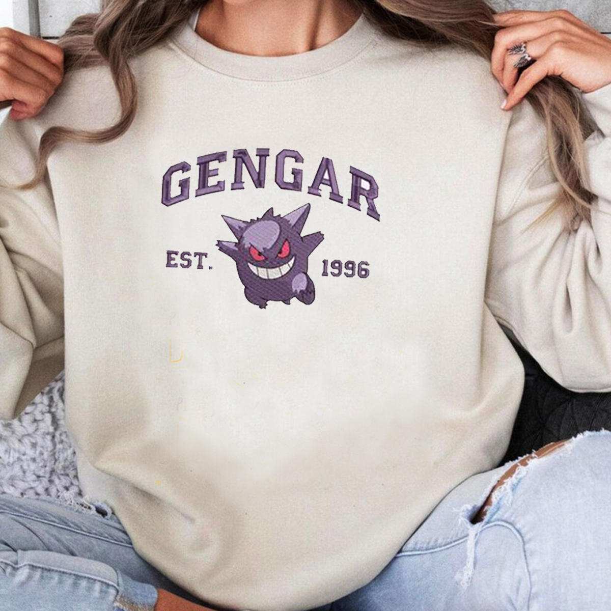 Gengar Adorable Anime-Themed Embroidered T-Shirt,Crewneck,Hoodie-Trendy Versatile and a Thoughtful Gift for Friends,H-C-720