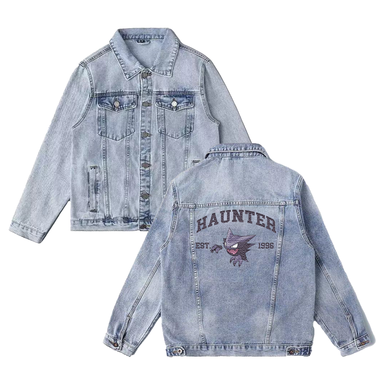 Haunter Exquisite & Unique Fashion Embroidered Denim Jacket,with Pet Embroidery Design on Back,Trendy Denim Coat for Fans,J04