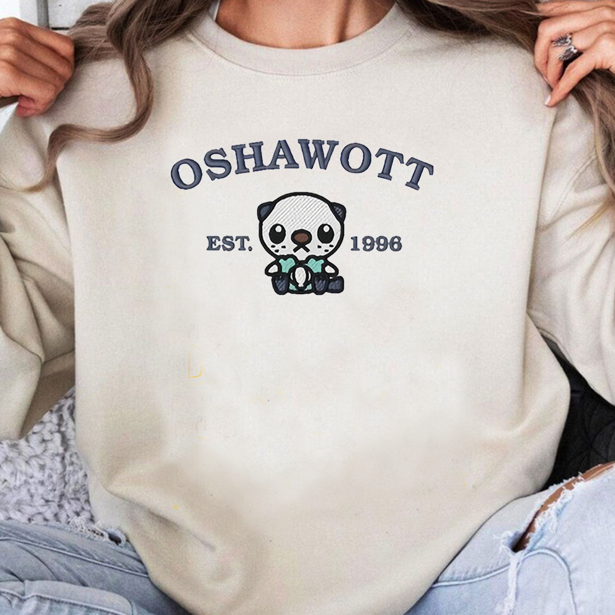 Oshawott-Q. Adorable Anime-Themed Embroidered T-Shirt,Crewneck,Hoodie-Trendy Versatile and a Thoughtful Gift for Friends,H-C-977