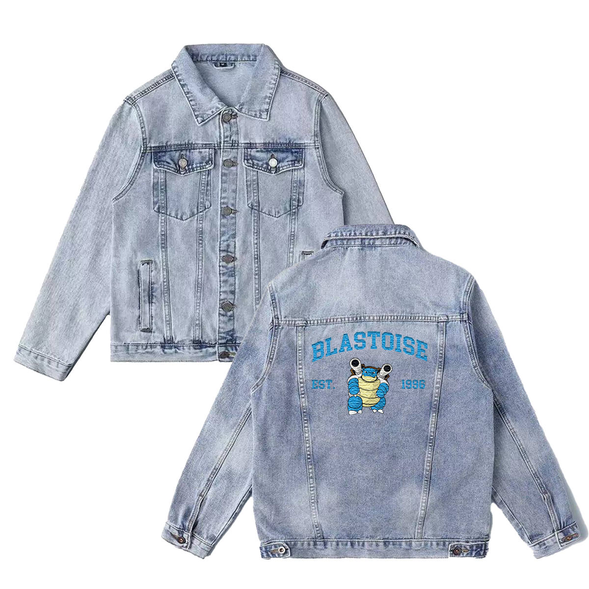 Blastoise Exquisite & Unique Fashion Embroidered Denim Jacket,with Pet Embroidery Design on Back,Trendy Denim Coat for Fans,J06