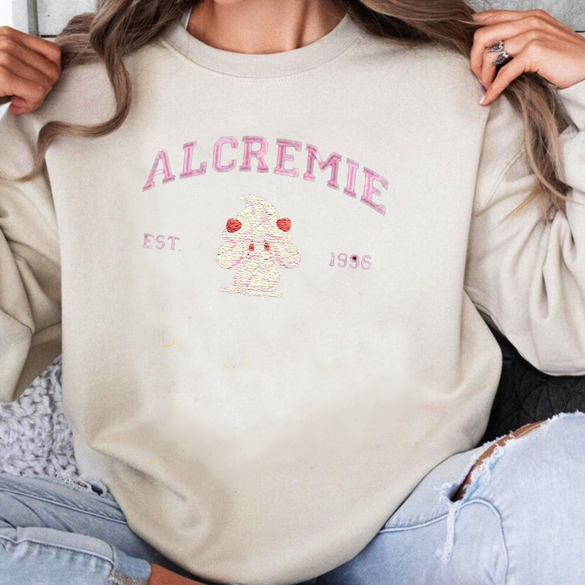 Alcremie Adorable Anime-Themed Embroidered T-Shirt,Crewneck,Hoodie-Trendy Versatile and a Thoughtful Gift for Friends,H-C-710
