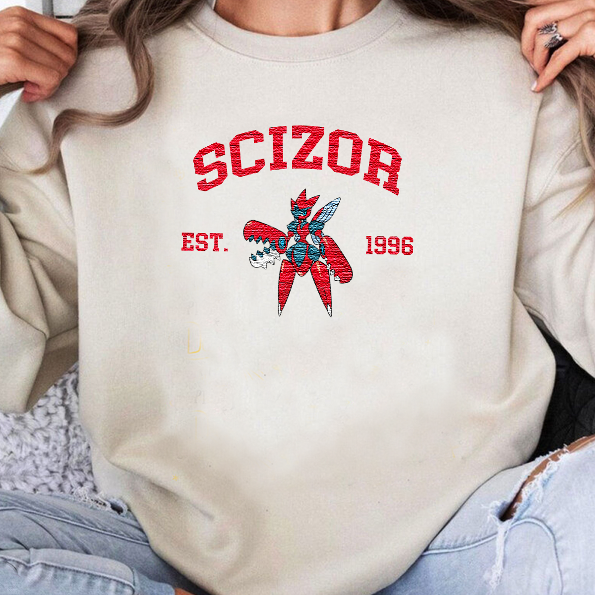 Scizor Adorable Anime-Themed Embroidered T-Shirt,Crewneck,Hoodie-Trendy Versatile and a Thoughtful Gift for Friends,H-C-1031