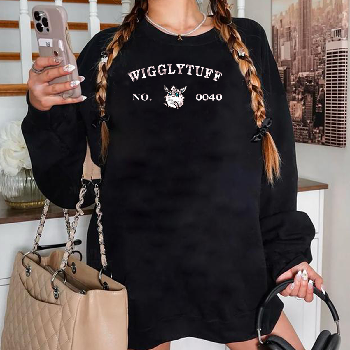 Wigglytuff-Q.Adorable Anime-Themed Embroidered T-Shirt,Crewneck,Hoodie-Trendy Versatile and a Thoughtful Gift for Friends,H-C-1282