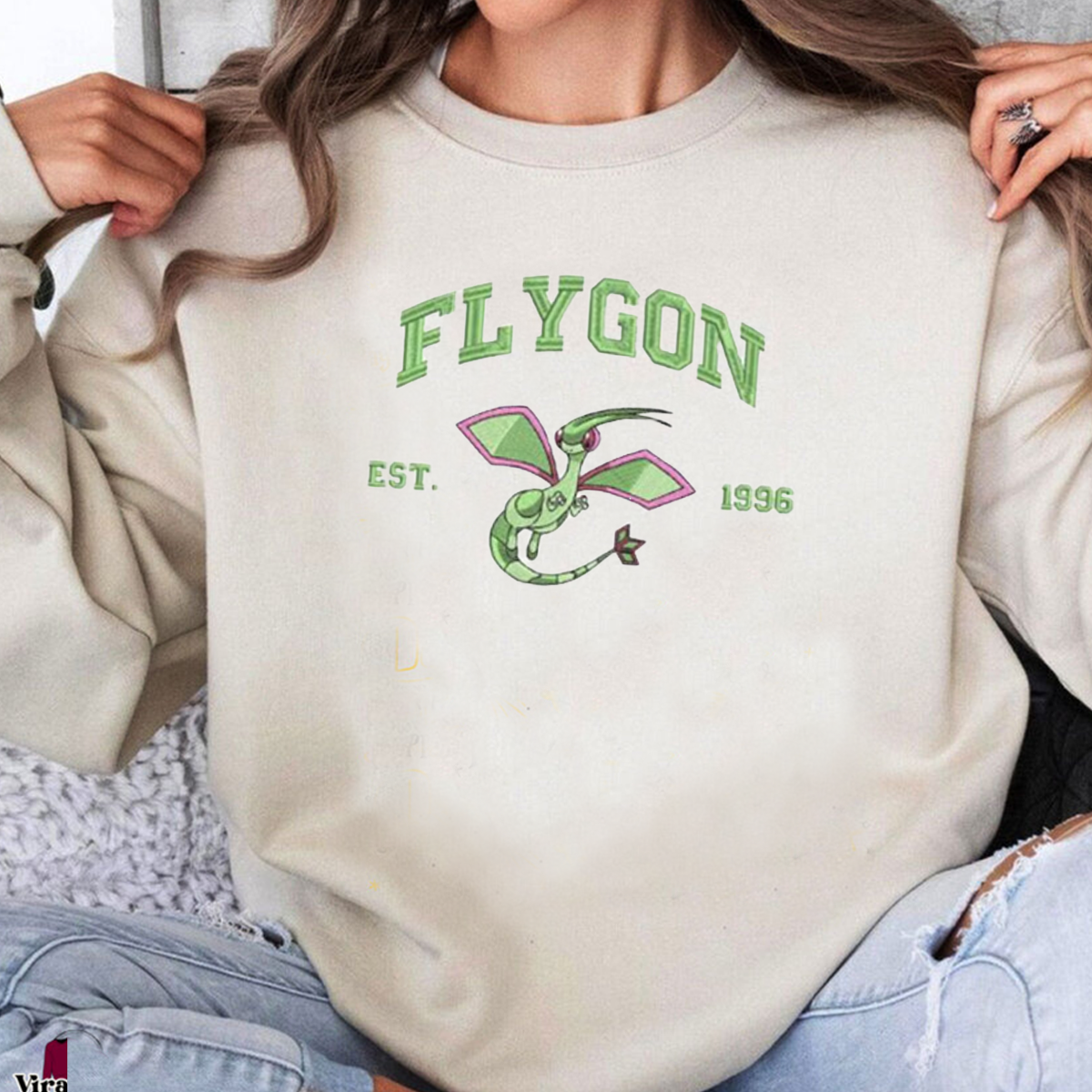 Flygon Adorable Anime-Themed Embroidered T-Shirt,Crewneck,Hoodie-Trendy Versatile and a Thoughtful Gift for Friends,H-C-1020