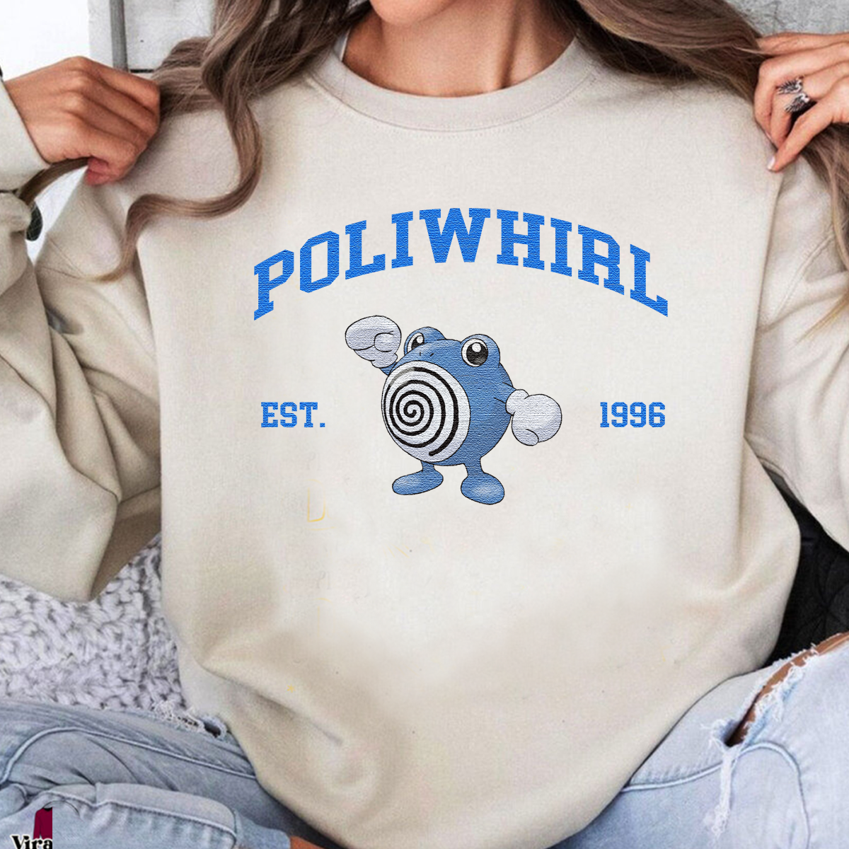 Poliwhirl Adorable Anime-Themed Embroidered T-Shirt,Crewneck,Hoodie-Trendy Versatile and a Thoughtful Gift for Friends,H-C-834