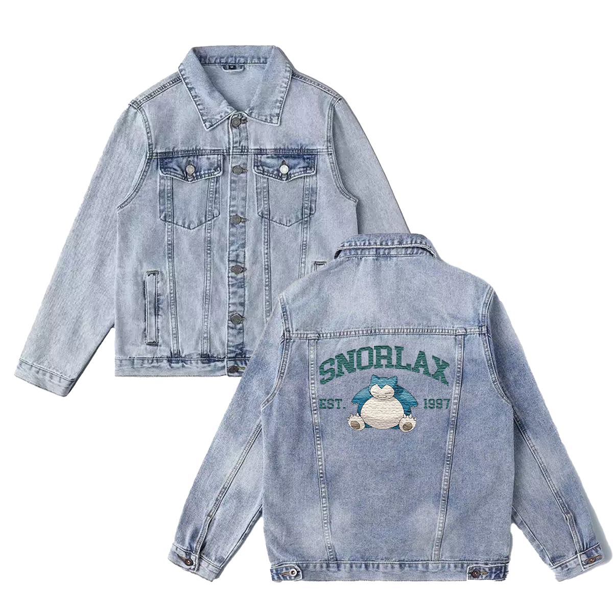 Snorlax Exquisite & Unique Fashion Embroidered Denim Jacket,with Pet Embroidery Design on Back,Trendy Denim Coat for Fans,J03