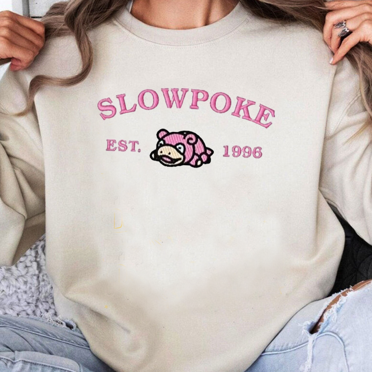 Slowpoke-Q. Adorable Anime-Themed Embroidered T-Shirt,Crewneck,Hoodie-Trendy Versatile and a Thoughtful Gift for Friends,H-C-940