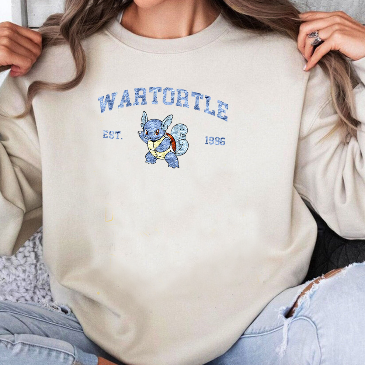 Wartortle Adorable Anime-Themed Embroidered T-Shirt,Crewneck,Hoodie-Trendy Versatile and a Thoughtful Gift for Friends,H-C-1152