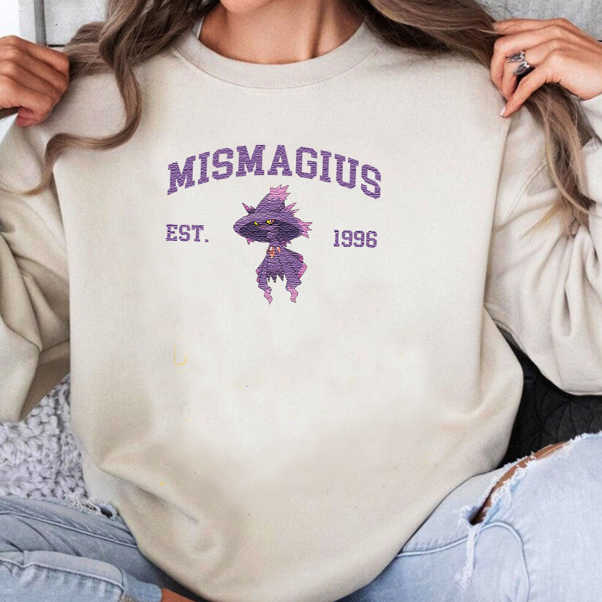 Mismagius Adorable Anime-Themed Embroidered T-Shirt,Crewneck,Hoodie-Trendy Versatile and a Thoughtful Gift for Friends,H-C-1115