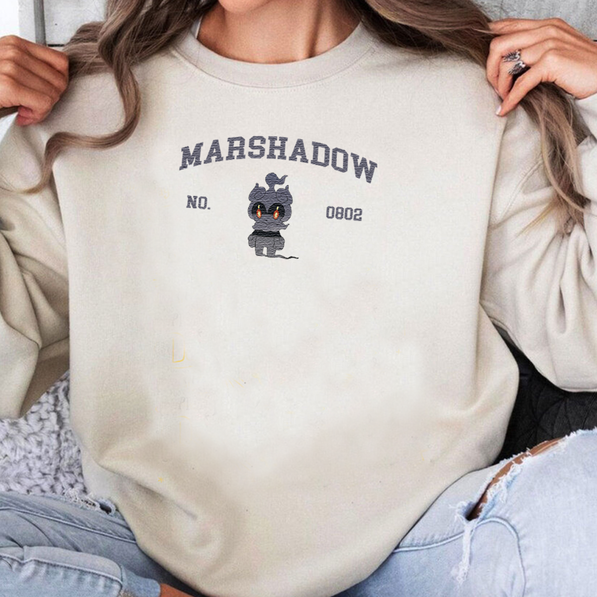 MARSHADOW Adorable Anime-Themed Embroidered T-Shirt,Crewneck,Hoodie-Trendy Versatile and a Thoughtful Gift for Friends,H-C-1230