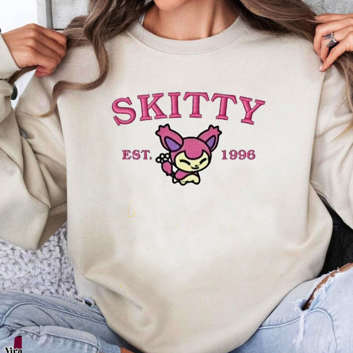 Skitty-Q. Adorable Anime-Themed Embroidered T-Shirt,Crewneck,Hoodie-Trendy Versatile and a Thoughtful Gift for Friends,H-C-942
