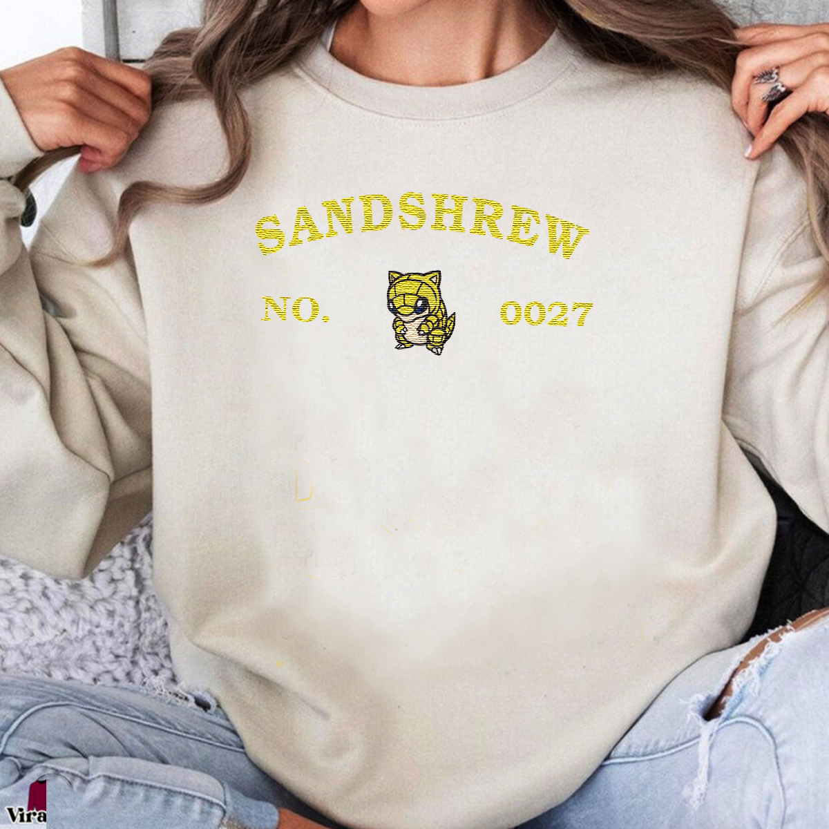 Sandshrew-Q. Adorable Anime-Themed Embroidered T-Shirt,Crewneck,Hoodie-Trendy Versatile and a Thoughtful Gift for Friends,H-C-1265