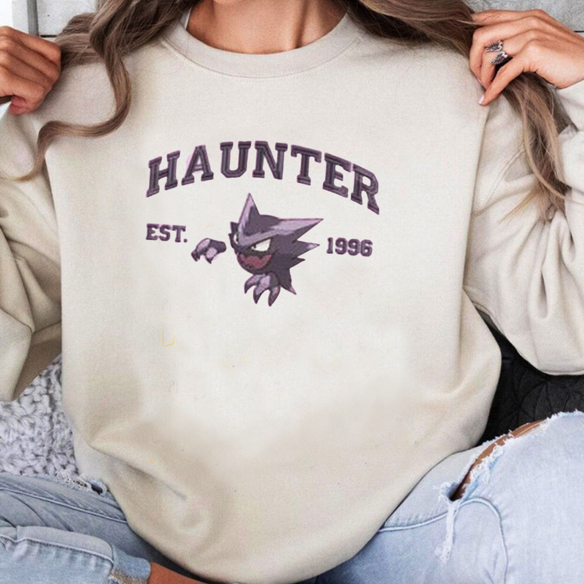 Haunter Adorable Anime-Themed Embroidered T-Shirt,Crewneck,Hoodie-Trendy Versatile and a Thoughtful Gift for Friends,H-C-721