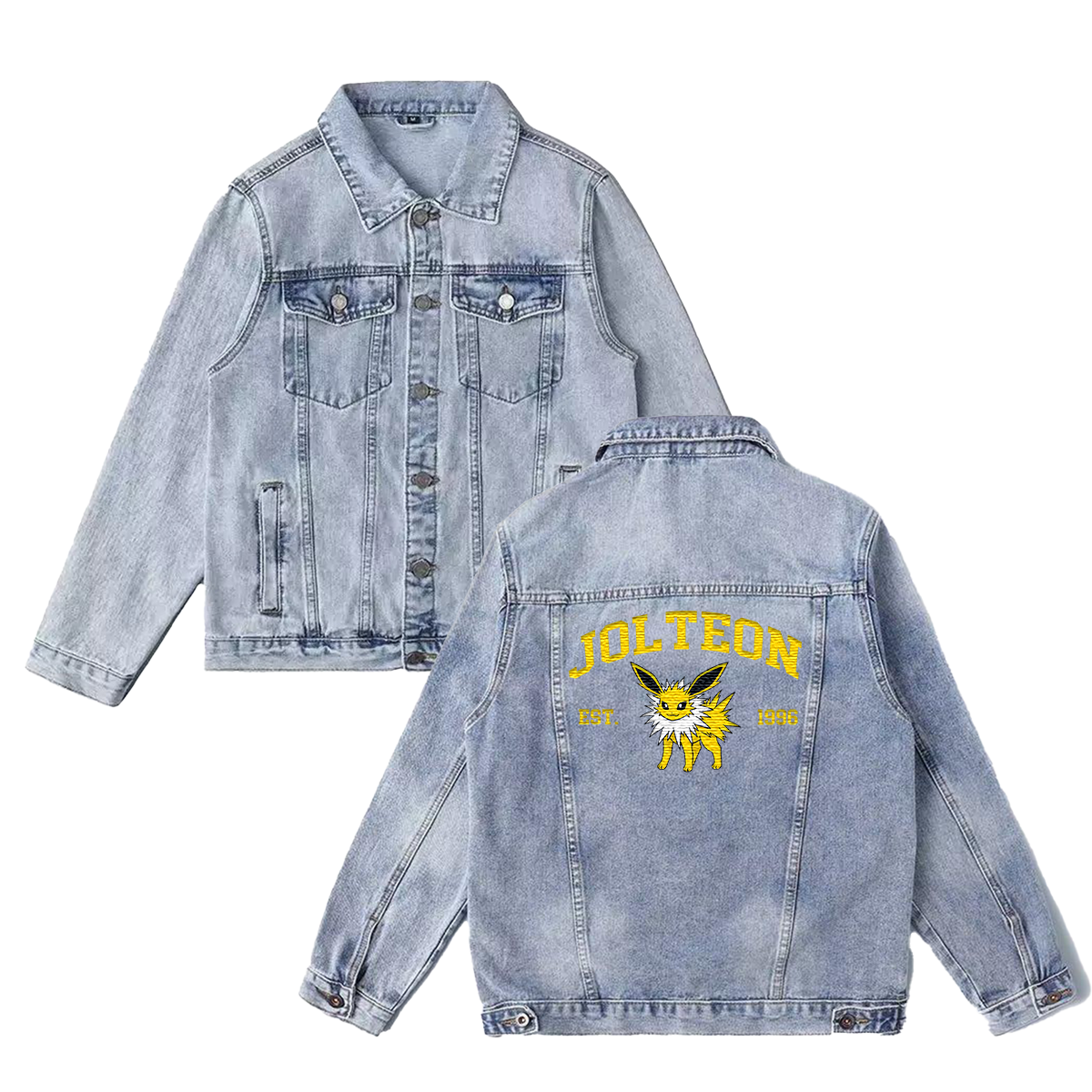 Jolteon Exquisite & Unique Fashion Embroidered Denim Jacket,with Pet Embroidery Design on Back,Trendy Denim Coat for Fans,J10