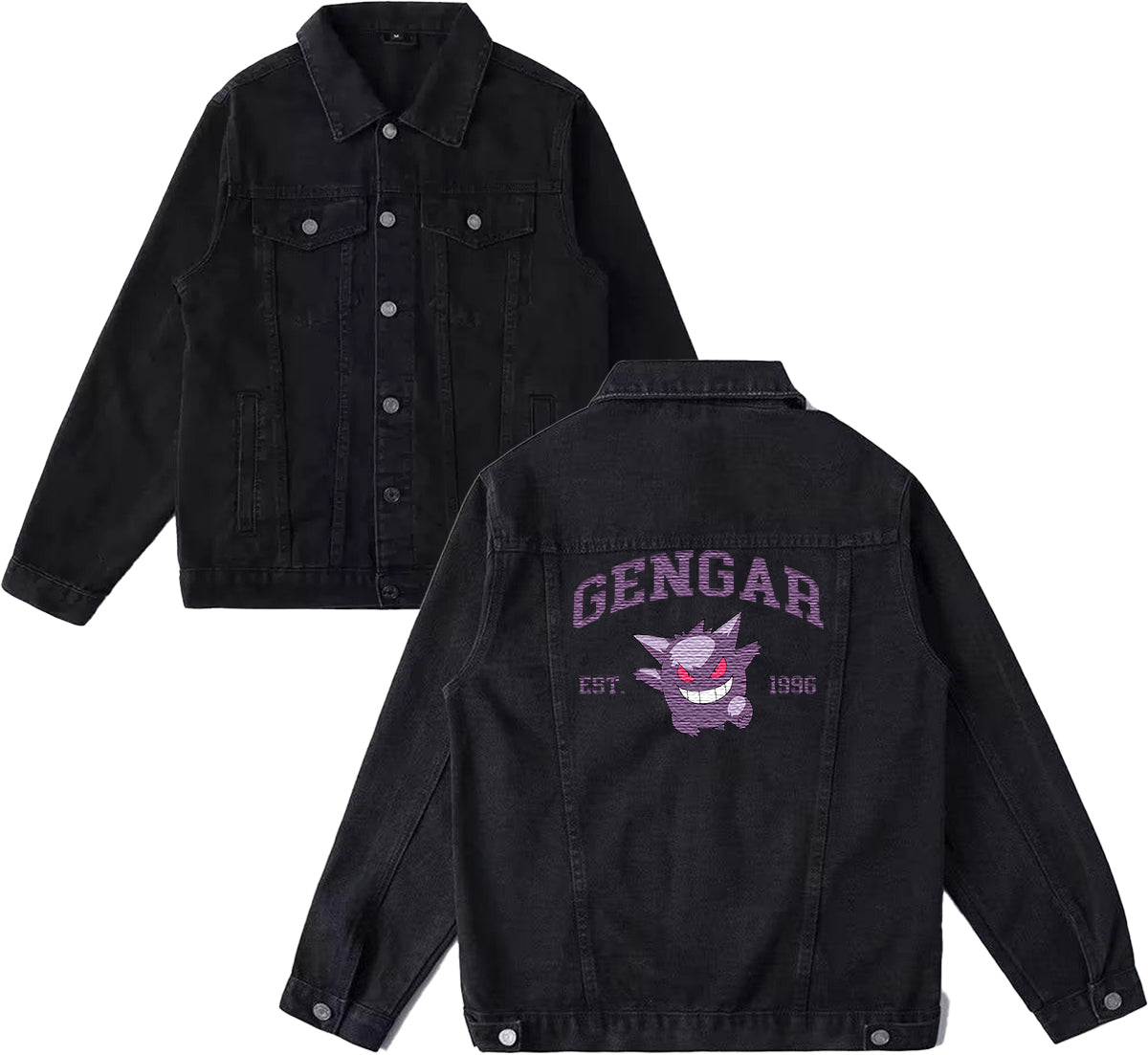 Gengar Exquisite & Unique Fashion Embroidered Denim Jacket,with Pet Embroidery Design on Back,Trendy Denim Coat for Fans,J01