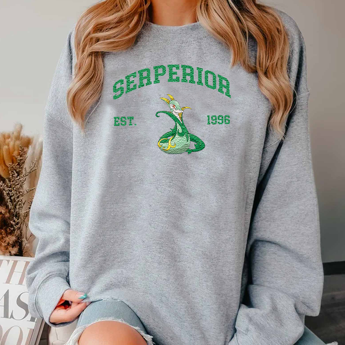 Serperior Adorable Anime-Themed Embroidered T-Shirt,Crewneck,Hoodie-Trendy Versatile and a Thoughtful Gift for Friends,H-C-908
