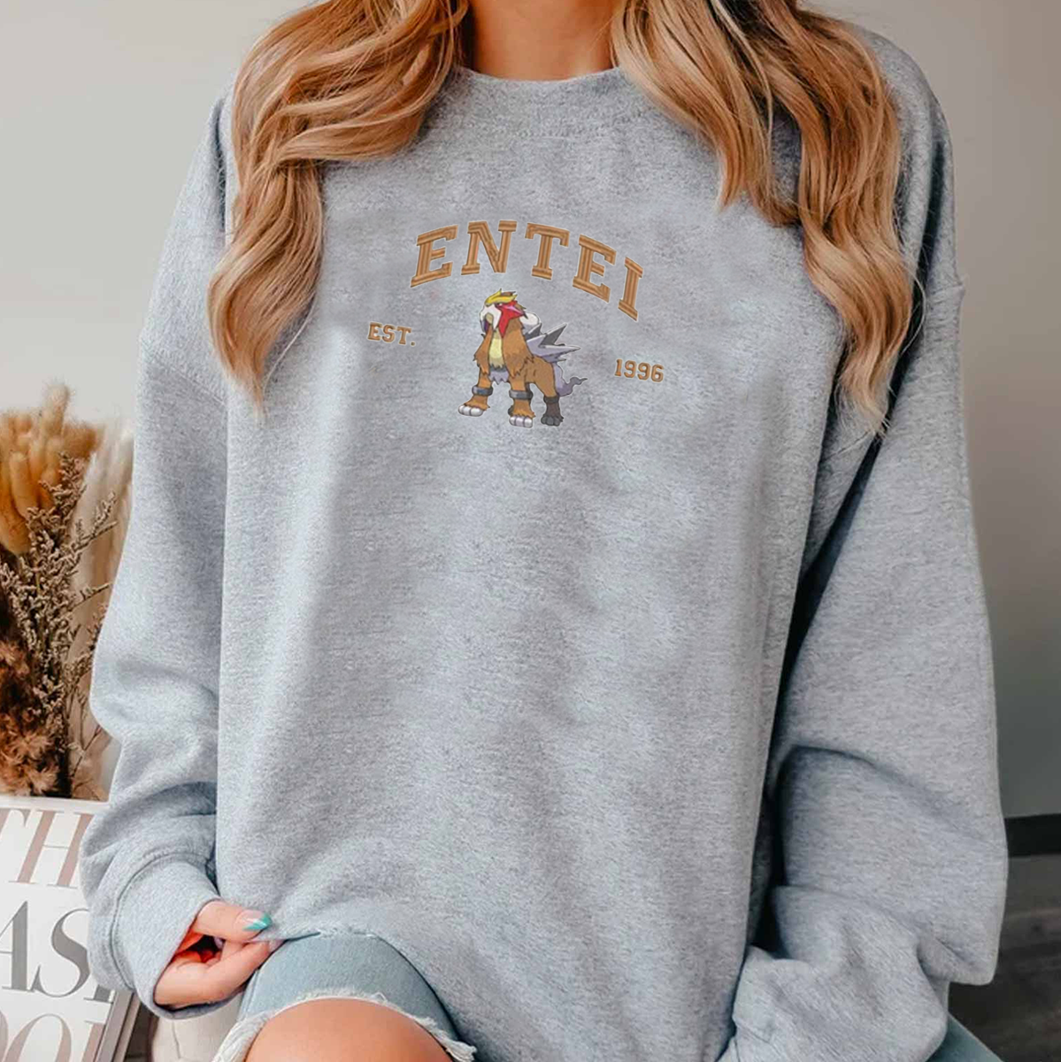 Entei Adorable Anime-Themed Embroidered T-Shirt,Crewneck,Hoodie-Trendy Versatile and a Thoughtful Gift for Friends,H-C-1019