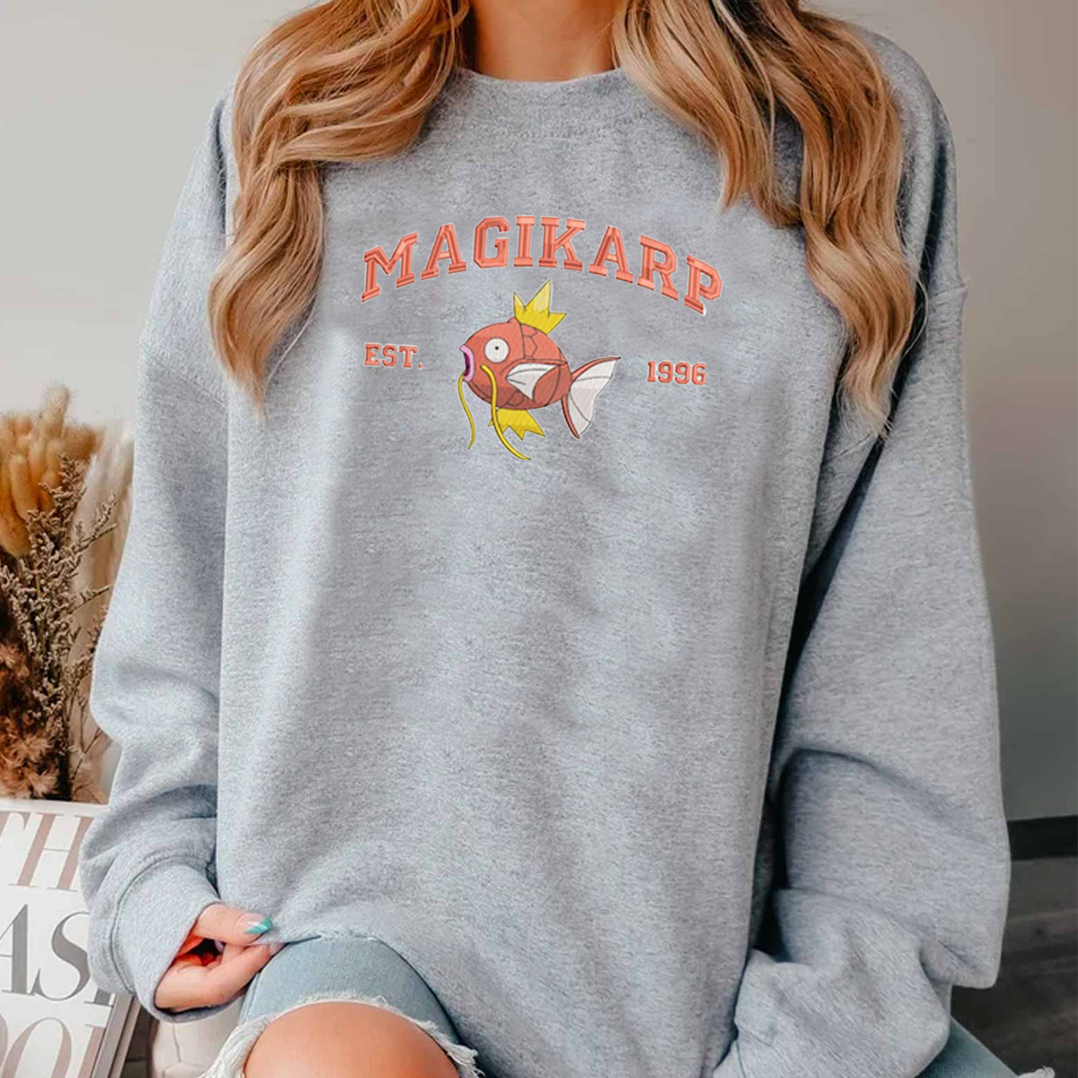 Magikarp Adorable Anime-Themed Embroidered T-Shirt,Crewneck,Hoodie-Trendy Versatile and a Thoughtful Gift for Friends,H-C-898