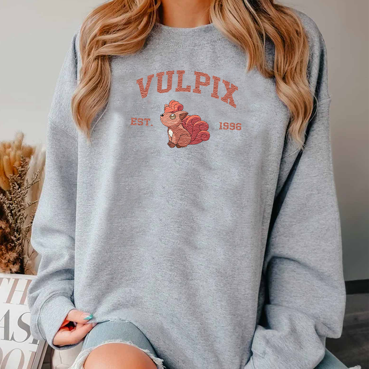 Vulpix Adorable Anime-Themed Embroidered T-Shirt,Crewneck,Hoodie-Trendy Versatile and a Thoughtful Gift for Friends,H-C-1094