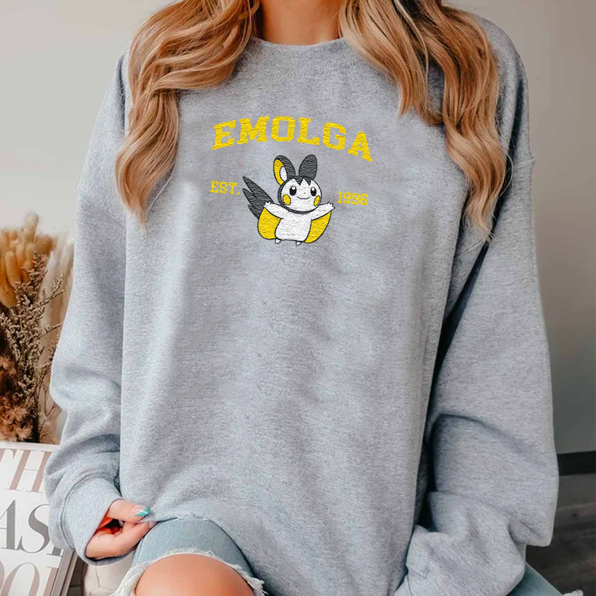 Emolga Adorable Anime-Themed Embroidered T-Shirt,Crewneck,Hoodie-Trendy Versatile and a Thoughtful Gift for Friends,H-C-1155