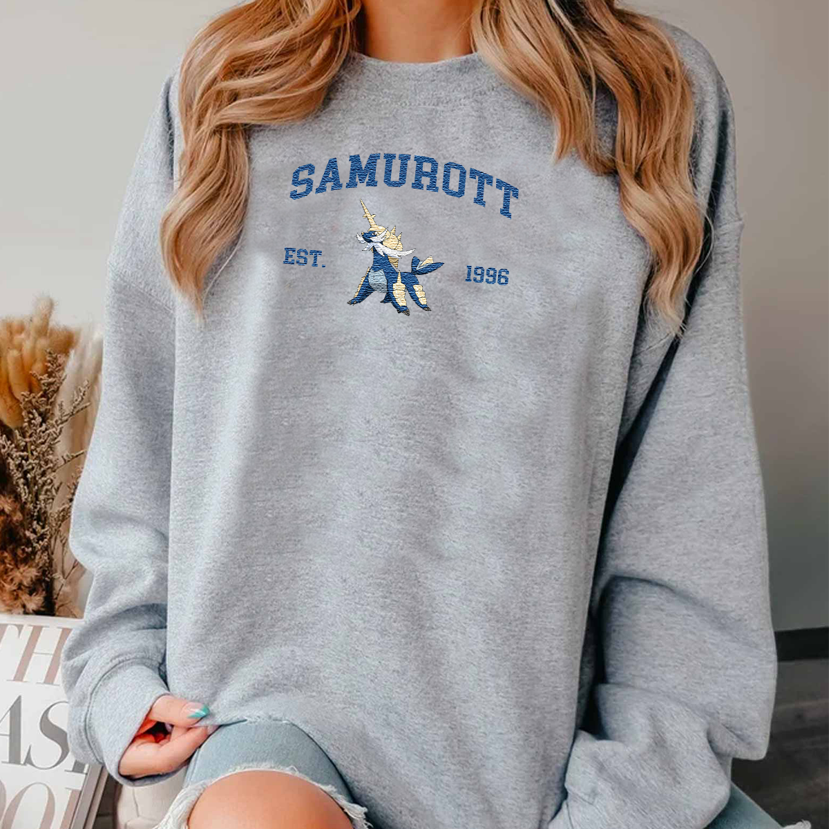 Samurott Adorable Anime-Themed Embroidered T-Shirt,Crewneck,Hoodie-Trendy Versatile and a Thoughtful Gift for Friends,H-C-1120