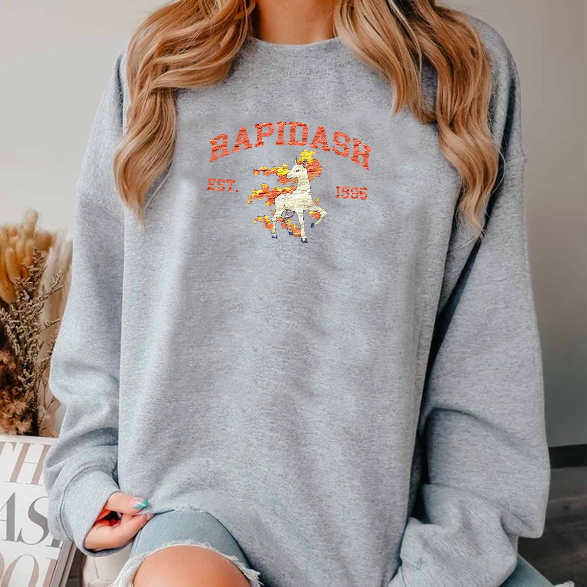 Rapidash Adorable Anime-Themed Embroidered T-Shirt,Crewneck,Hoodie-Trendy Versatile and a Thoughtful Gift for Friends,H-C-1096
