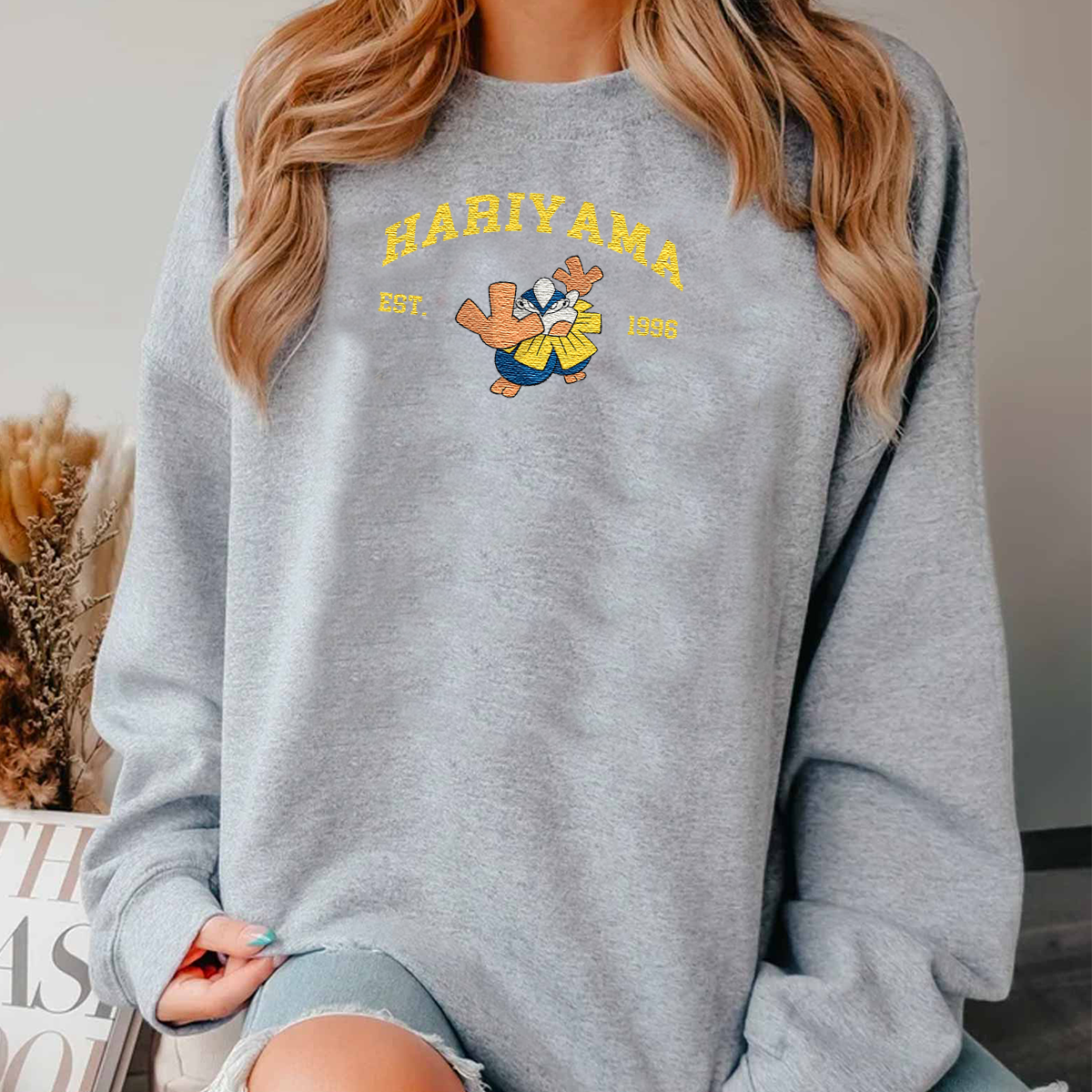 Hariyama Adorable Anime-Themed Embroidered T-Shirt,Crewneck,Hoodie-Trendy Versatile and a Thoughtful Gift for Friends,H-C-1153